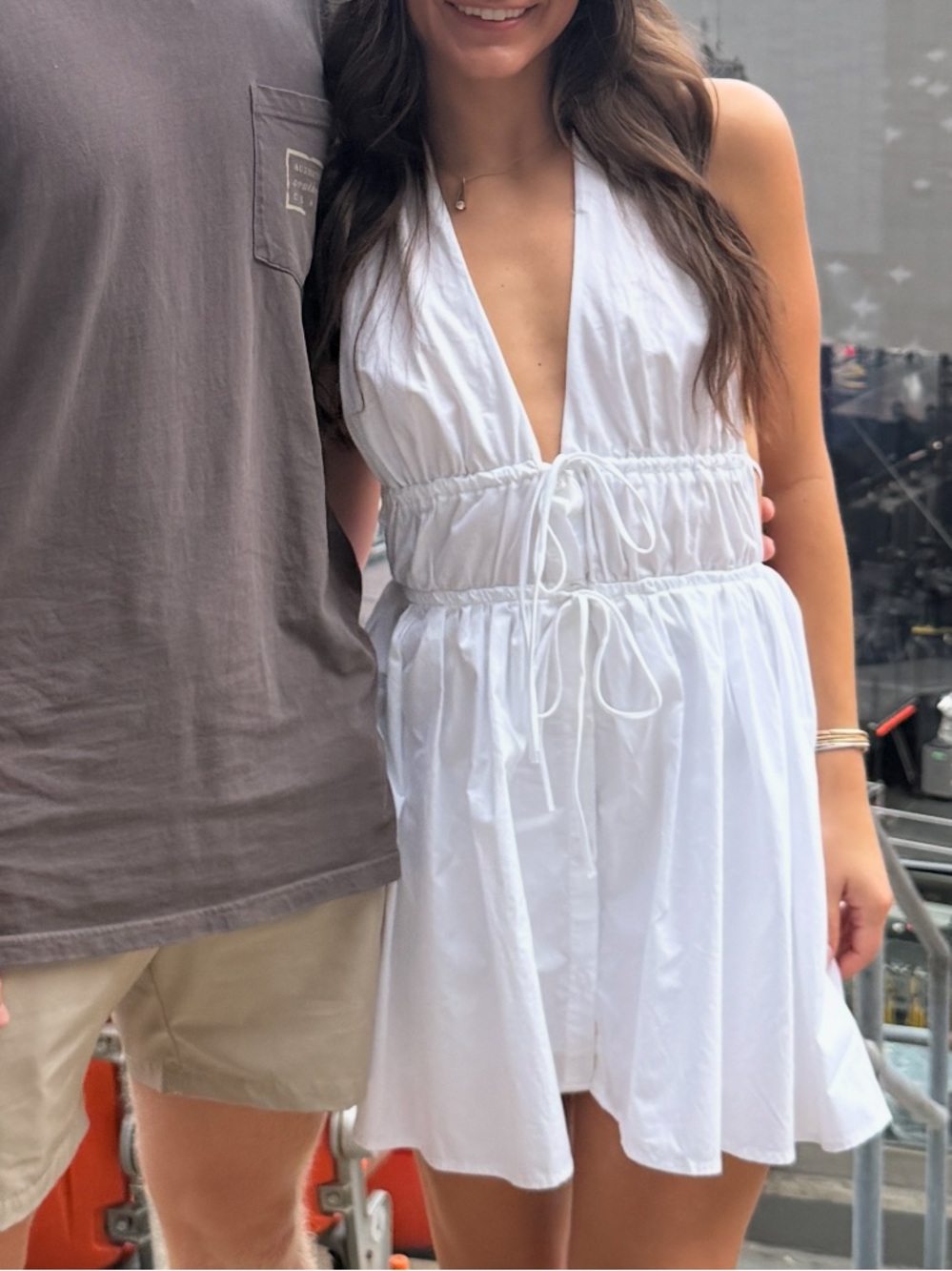 Zara White Drawstring Halter Button-Front Dress